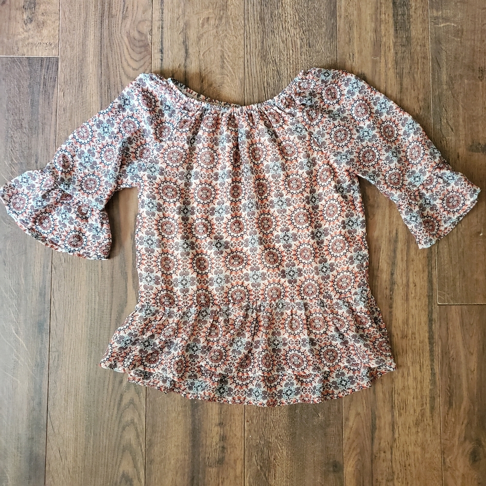 Justice Girl's Boho Ruffle 3/4 Sleeve Peasant Top